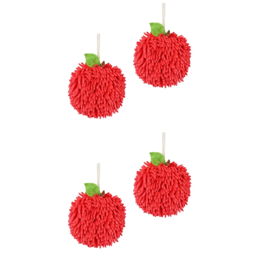 4 Pcs Soft Chenille Ball Hand Towels Red 6 x 6