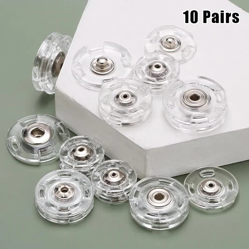 10 Pairs Transparent Invisible round Snap Buttons Plastic Fastener for Sweaters And Clothes Inner Dark Buckle Clasp Delicate