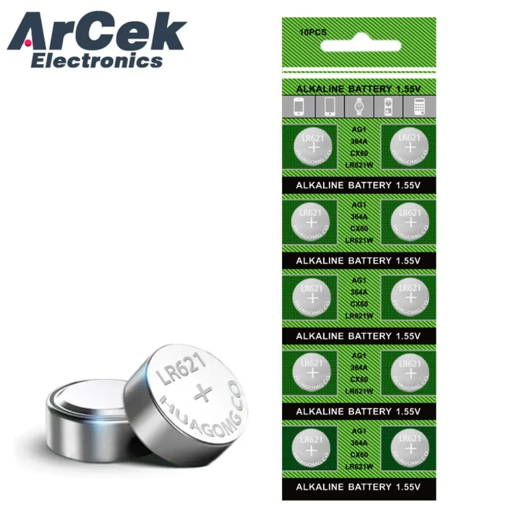 10pcs/lot Watch Battery AG1 1.55V 364 SR621SW LR621 621 LR60 CX60 Alkaline Button Coin Cell Batteries Drop Shipping