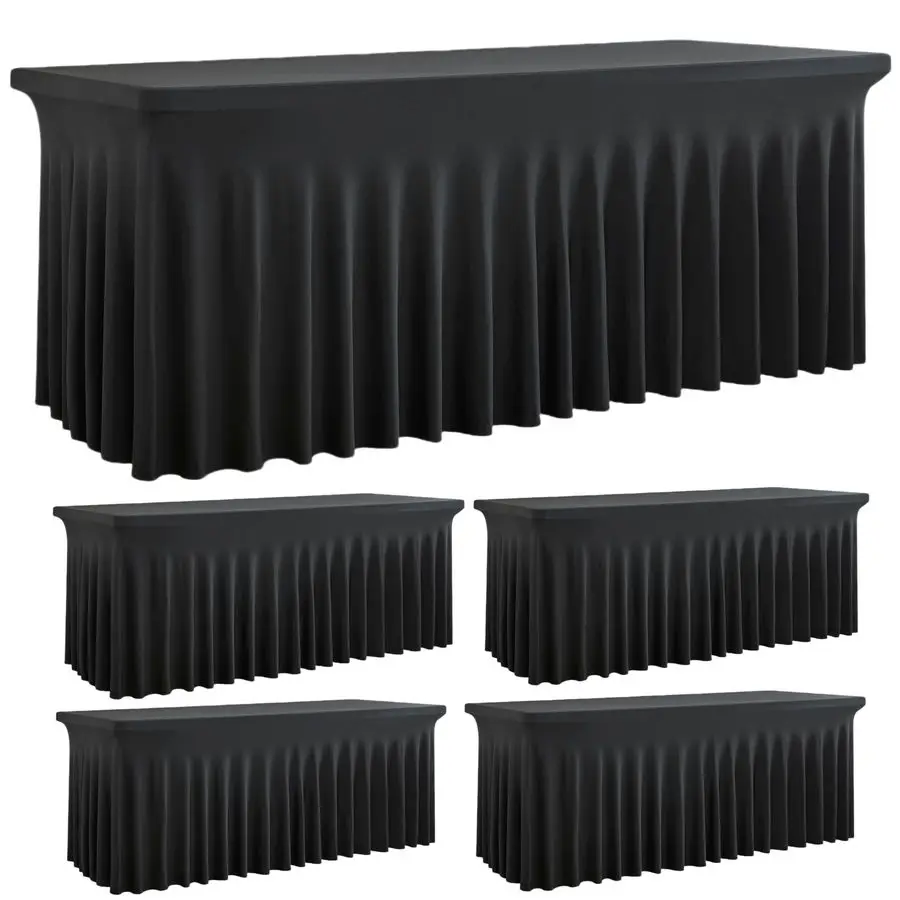 

Spandex Tablecloth for 6 Foot Rectangle Tables, 4 Pack Black Fitted Table Cloths 6ft Stretchy Banquet Table Clothes Cover Desk S