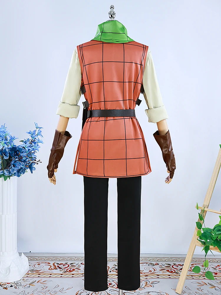 Anime Delicious Dungeons Meshi Cosplay Chilchuck Tims Costume Vest Shirt Pants Belt Scarf Pouch Gloves Brown Hair Wig Party Com