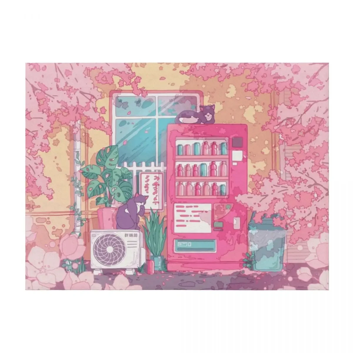 

The stray cats, wending machine and pink cherry blossom Throw Blanket christmas decoration Sofa Decorative Beds Blankets