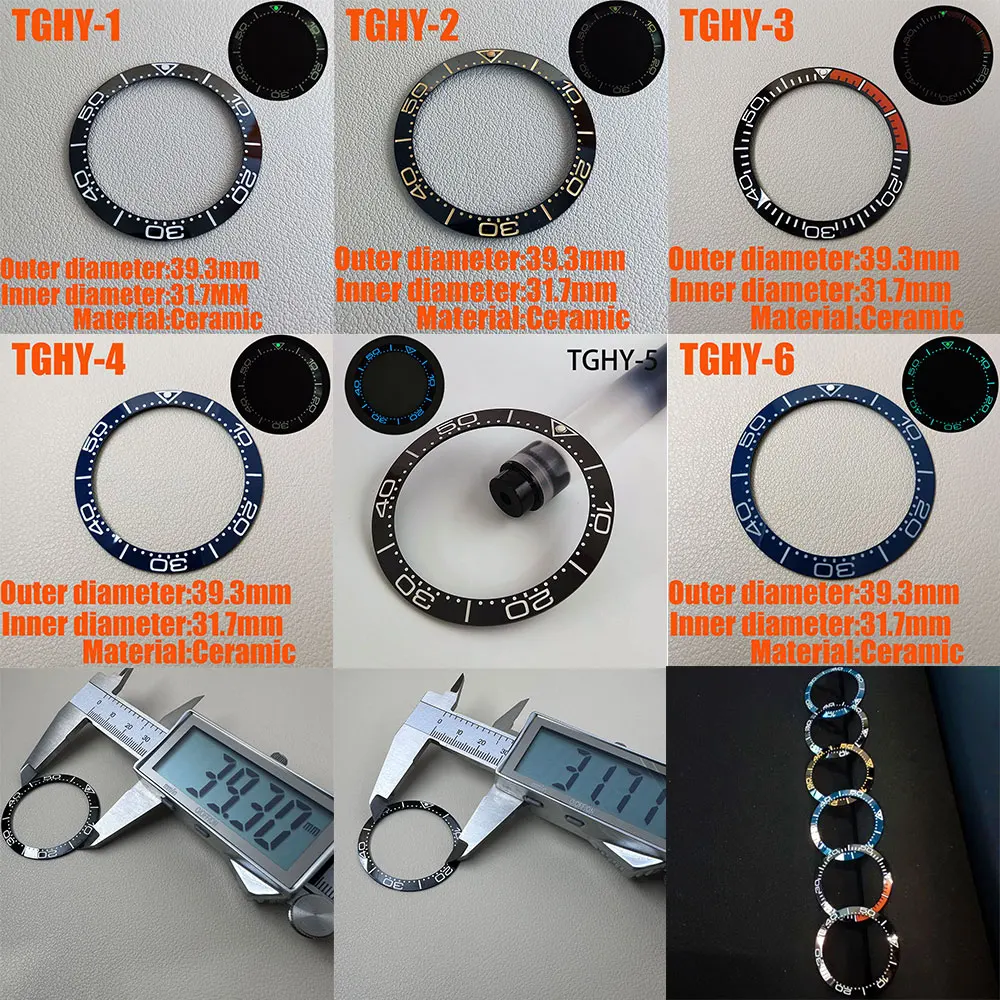 Watch Bezel 39.3*31.7mm Sloping Luminous Ceramic Bezel Insert Replacement of Watch Accessories Ceramic Bezel Insert