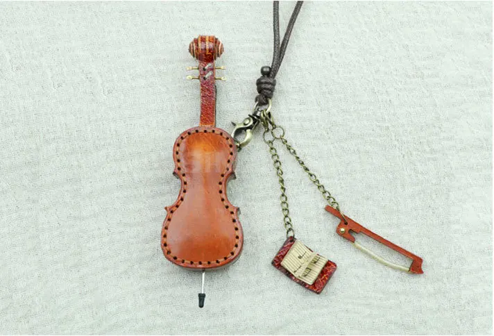 Handmade Violin Pendant | First Layer Cowhide, Retro Style Accessory & Gift