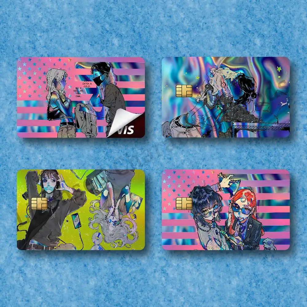 T-Tgswiiwagaa Greenyuri M-MitsuAya Laser Film Card Skin Stickers Decor For Credit Debit Card Transport ID Metro Cards 4Pcs Set