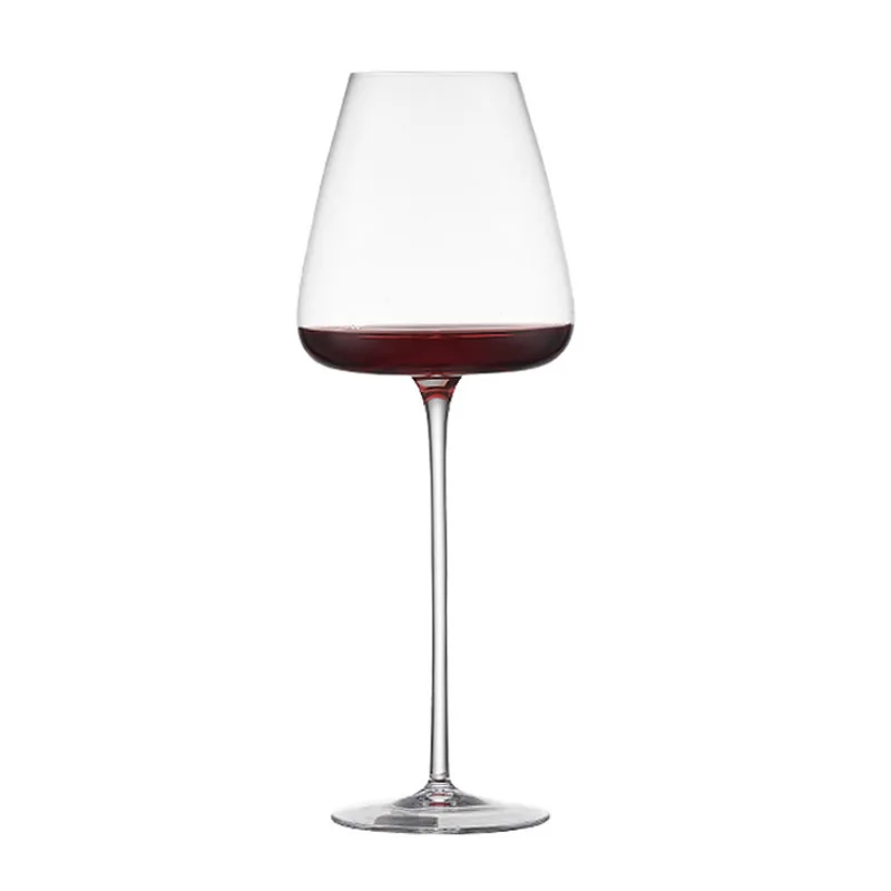 Modern and elegant burgundy glass transparent crystal light effect stylish metal goblet for beverage and hotel use