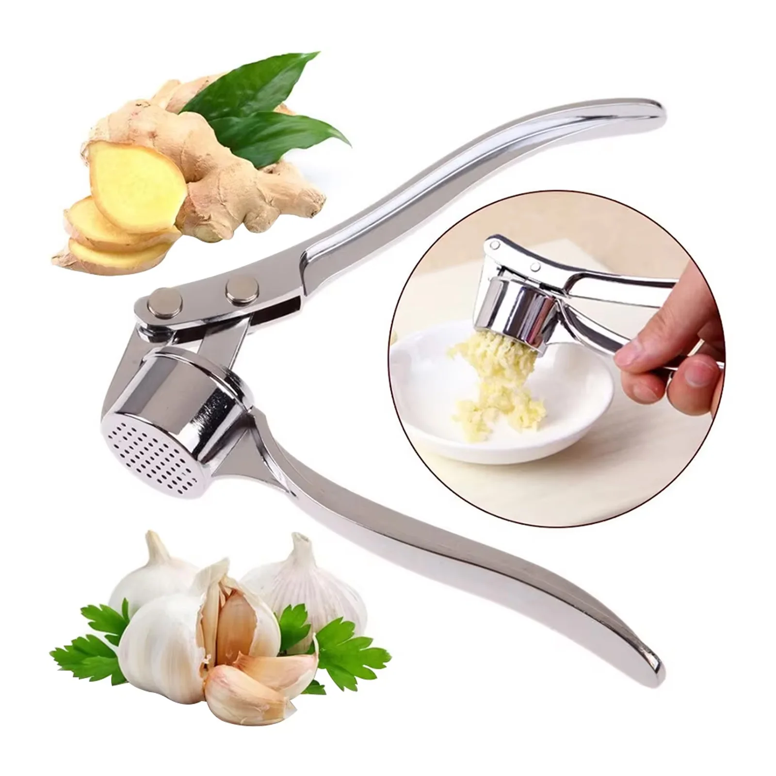 Espremedor de Alho Manual em Aço Inoxidável, Triturador e Moedor de Alho, Acessório de Cozinha