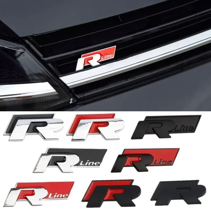3D Car Grille Badge Side Decal Trunk Emblem Sticker for Volkswagen VW Rline R Polo Passat B5 B6 B7 Golf Jetta Touareg Bora CC