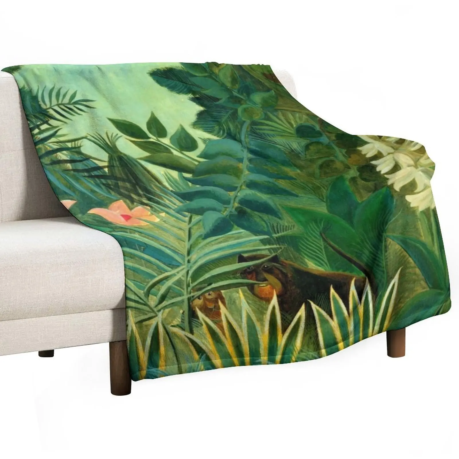 Henri Rousseau The Equatorial Jungle, 1909 Throw Blanket Beautifuls Sofa Throw Blankets