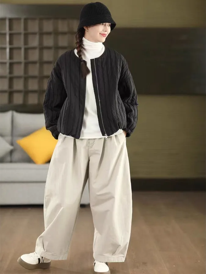 Korean Sle ort Thin Cotton Jaet Women's Small Size Autumn Winter Casual Loose Outerwear Sandwich Cotton Jaet Top