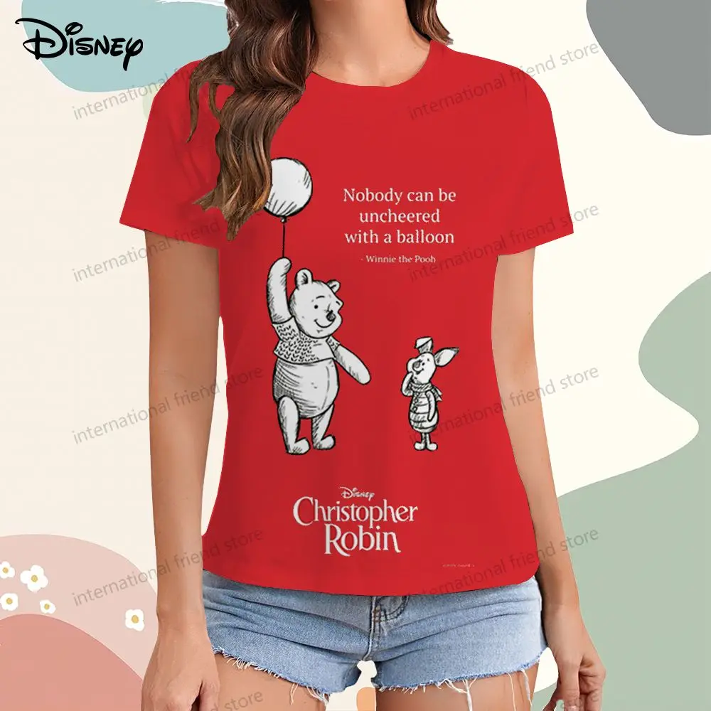 Women\'s T-shirt XS-3XL Disney Winnie Pooh Leisure 2024 Summer Y2k Youthful Woman Clothes T-shirts Top O Neck Kawaii Street Wear