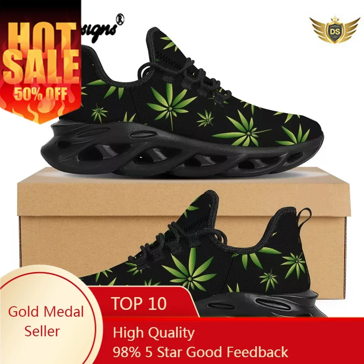 

New Fashion Shoes For Men Tropical Weed Leaf Prints Casual AF Mesh Sneakers Mens Breathable Designer Zapatillas