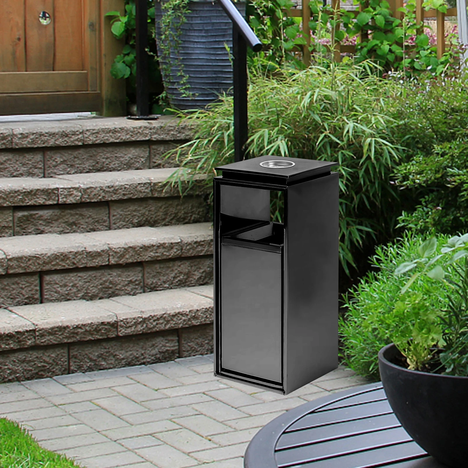 

Round Stainless Steel Ashtray Anti Rust Outdoor Cigarette Holder Trash Can Property Garbage Bin Inner Bucket Handle