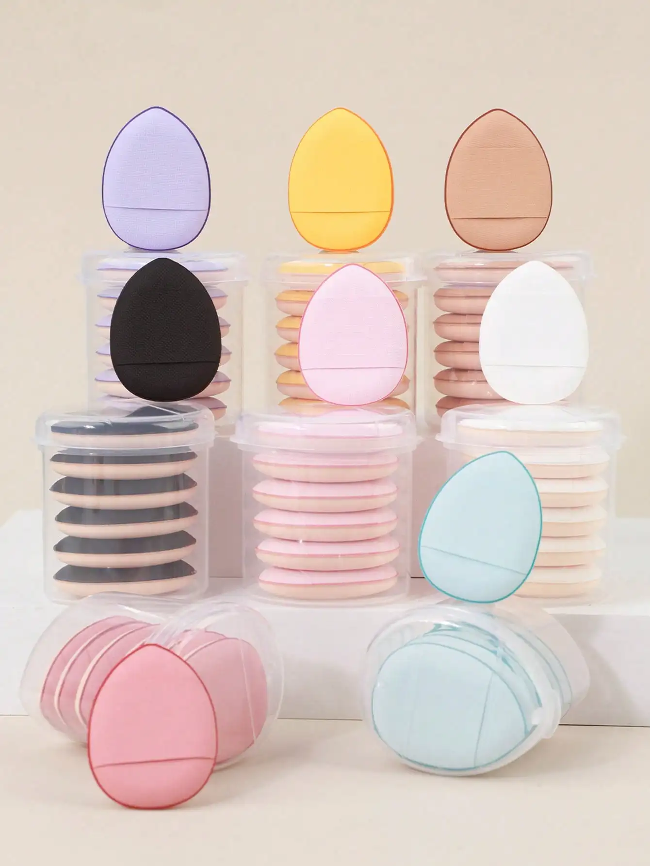 6 Pcs Purple Teardrop Makeup Puff Double Sided Cushion Puff With Storage Box Wet Dry Cosmetic Foundation Sponge