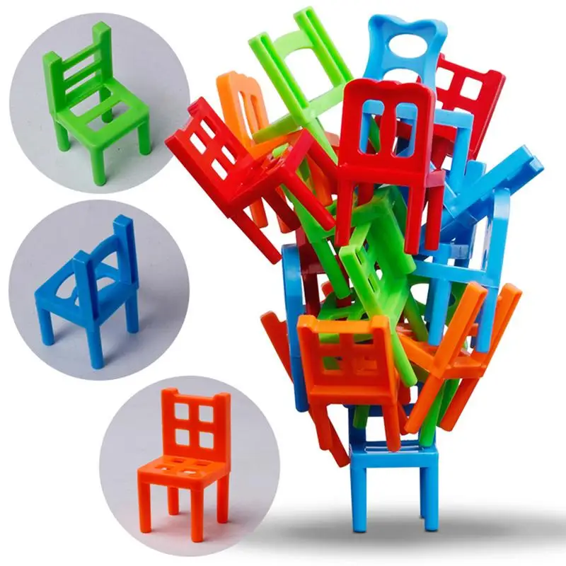 Décennie s de construction à empiler pour enfants, jouets de tour à empiler, chaises, équilibre amusant, comparateur de couleurs, jeu de société familial, 24 pièces