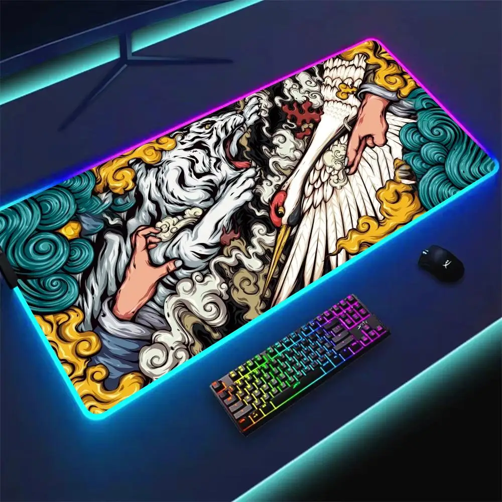 

RGB Mouse pad Ukiyo-e art illustrations gaming mat rubber anti-slip Desk Mat LED glow Game keypad mousepad gamer pc accessories