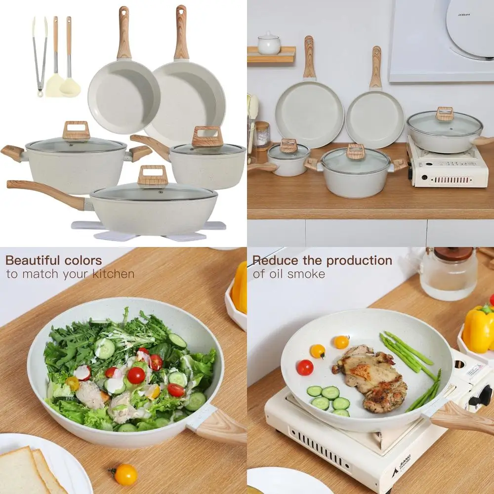 

15-Piece Non-Stick Ceramic Cookware Set with Pots and Pans in White