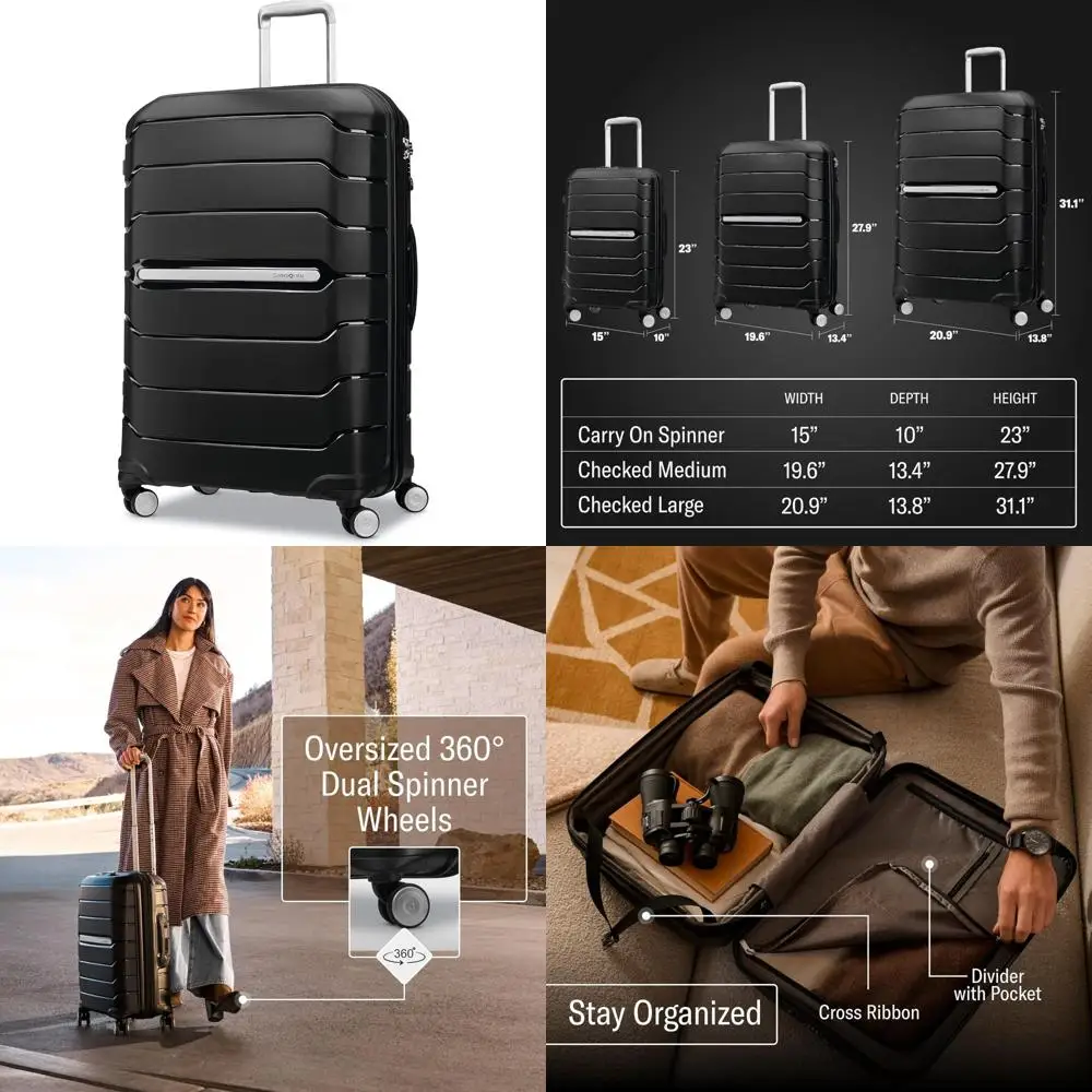 Large Lightweight Durable Polypropylene Luggage with Dual 360° Spinner Wheels, TSA Lock, Airline Approved for Travel