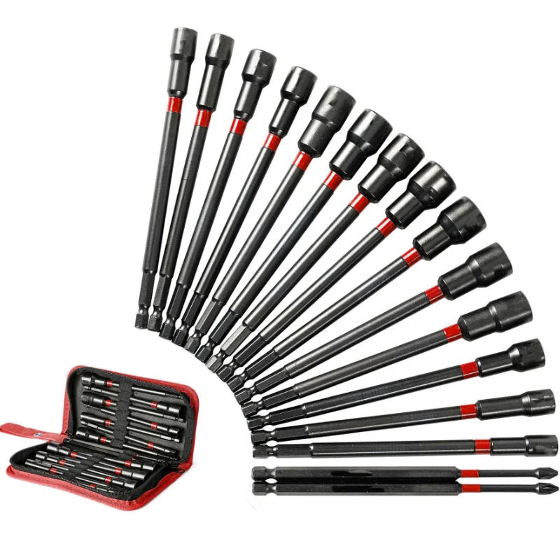 16Pcs Magnetic Nut Driver Set Long Nut Drivers for Impact Drill 1/4\