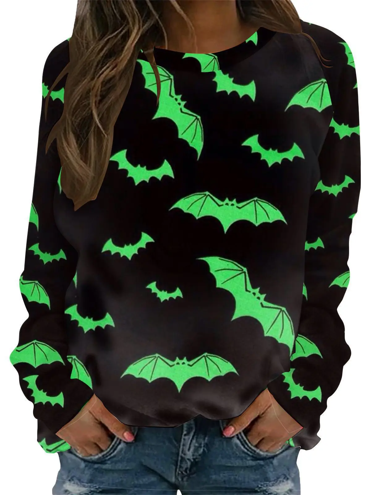 Halloween Pattern Sweatshirts Pumpkin Bat 3D Print Women's Hoodies Raglan Long Sleeve Pullovers Harajuku Tops Female Clothing