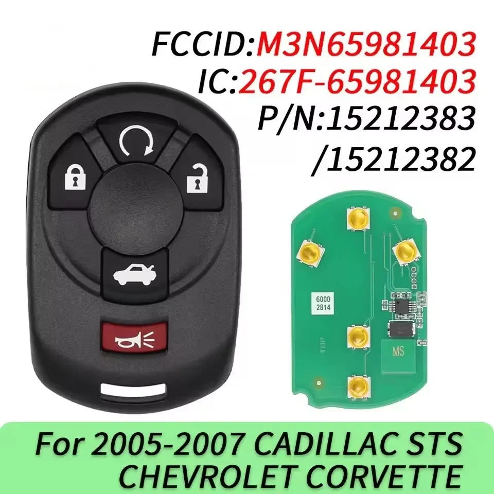 Xuri For Cadillac STS 2005 2006 2007 Remote Car Key 5Button With Panic 315MHZ P/N15212382 FCC:M3N65981403
