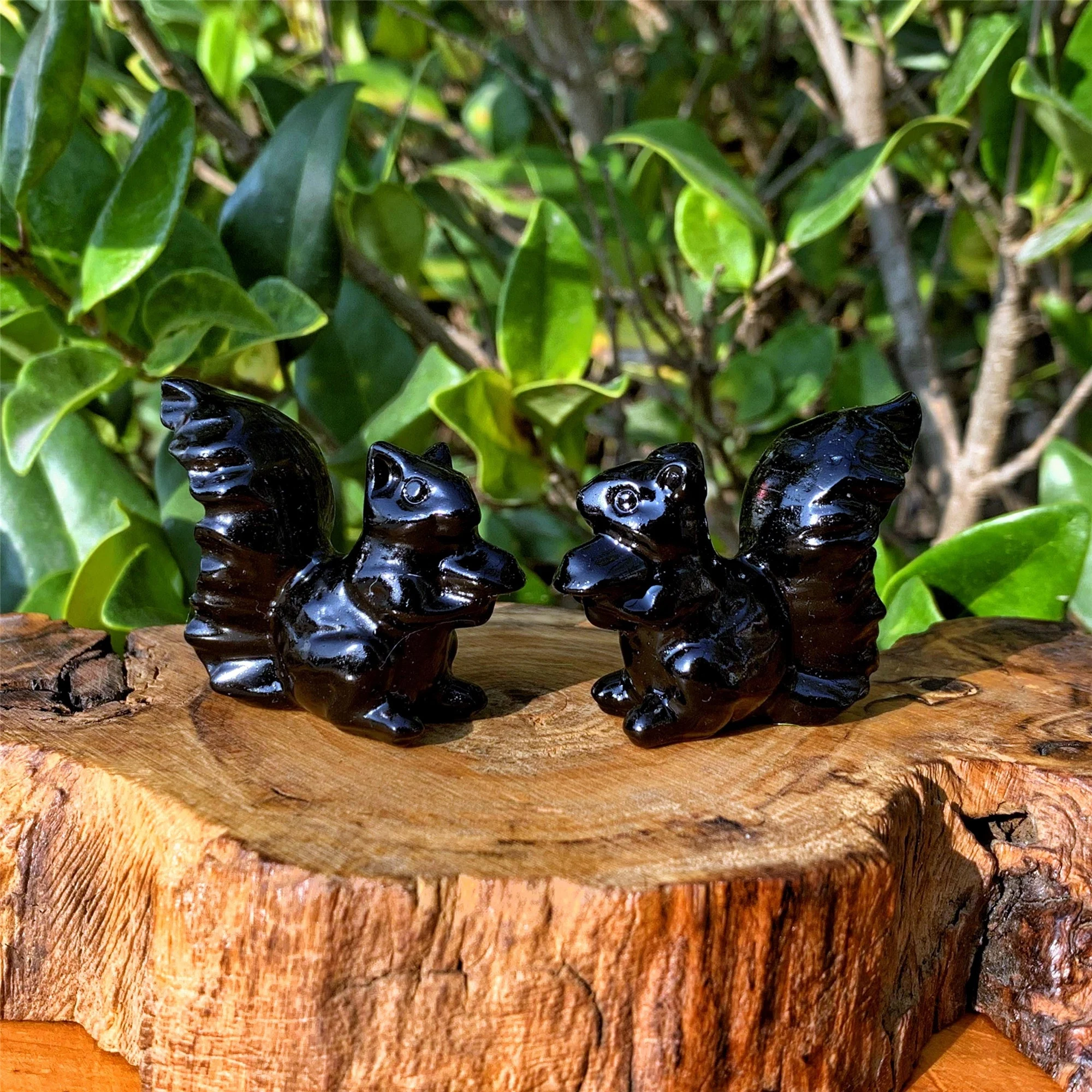 Natural Black Obsidian Squirrel Carving Hand Polished Crystal Animal Statue Desk Home Decor Gift Gift for Nature Lovers