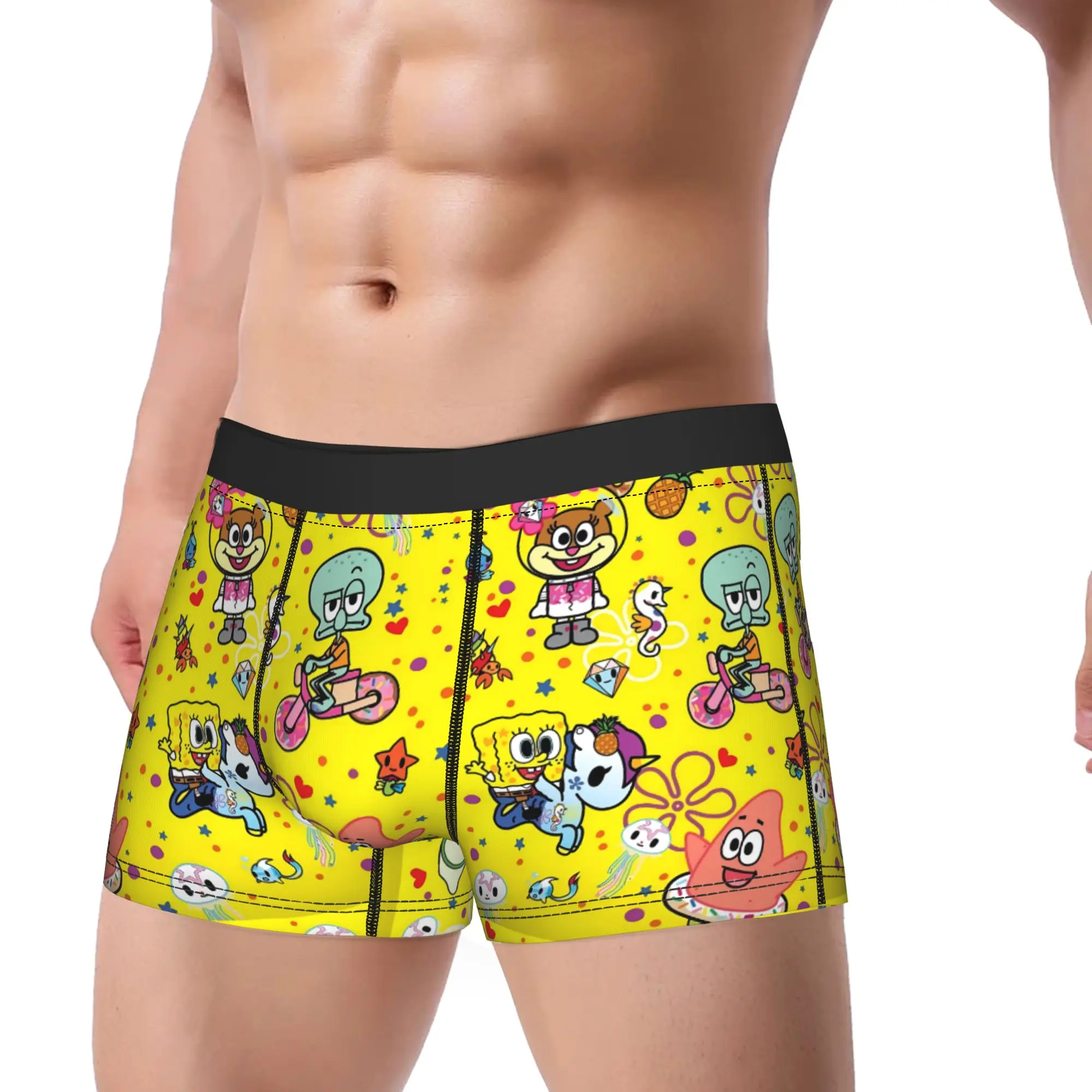 SpongeBobs Yellow Base Mini Character Tile Underwear  Male Panties Comfortable Boxer Shorts Hot Sale Boxer Brief Plus Size 2XL