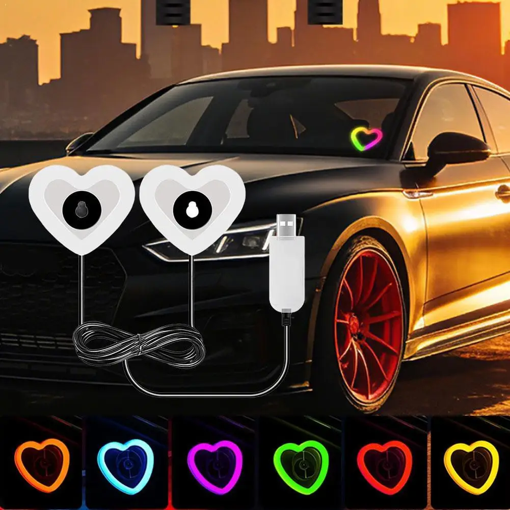 

Heart Shape Neon Car Ambient Light USB RGB Triangle Window Lamp 256 Light Modes Romantic Interior Decor For Cars