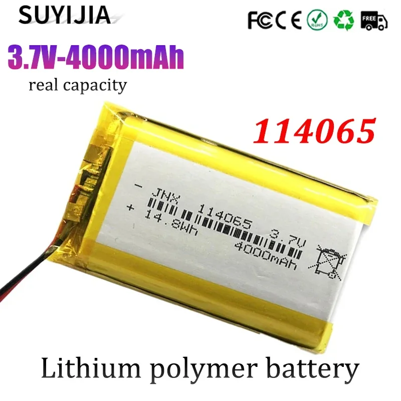 

New 114065 3.7V Rechargeable Polymer Lithium Battery 4000mAh Suitable for FPV GPS Shaver Beauty Instrument Mobile Power Battery