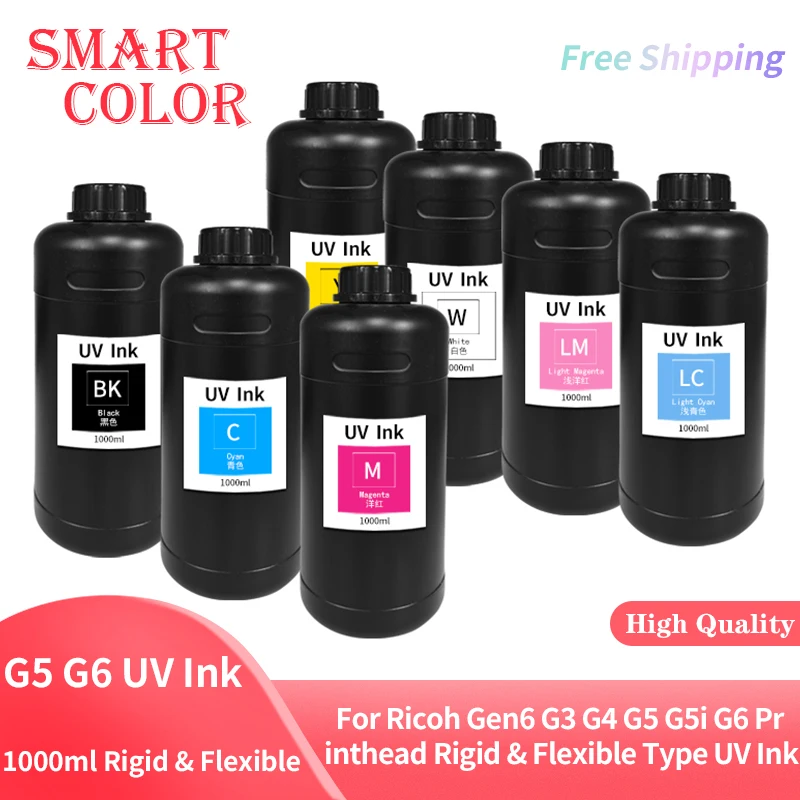 

1000ML LED Curable UV Ink For Ricoh Gen3 Gen4 Gen4L Gen5 Gen5i Gen5S Gen6 G3 G4 G5 G5i G6 Printhead Rigid & Flexible Type UV Ink