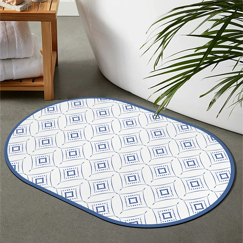 Tile Bathroom Mat Soft Diatom Mud Absorbent Toilet Non-slip Foot Mat Carpet Doormat Kitchen Oval Table Pad Home Decoration