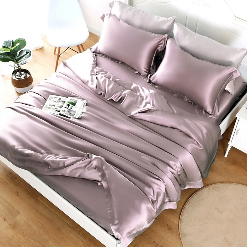 Silk four-piece wide-edge bedding, heavy 100% silk mulberry silk summer wide-width home textile bedding