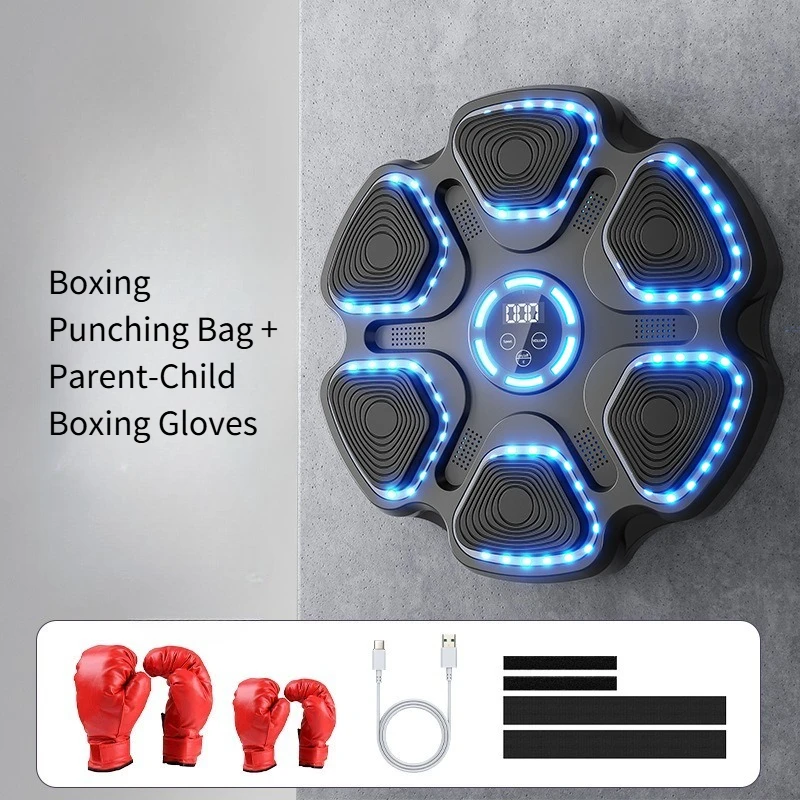 Home Music Wall-Mounted Punching Target Smart Lighting Adjustable Punching Machine Includes Parent-Child Boxing Gloves
