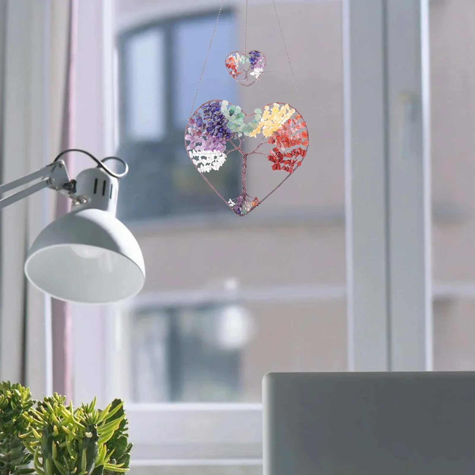 

Colorful Crystal Stone Tree Pendant Durable Creative Hanging Decor for Home Balcony Interior Garden Feng Shui Protection