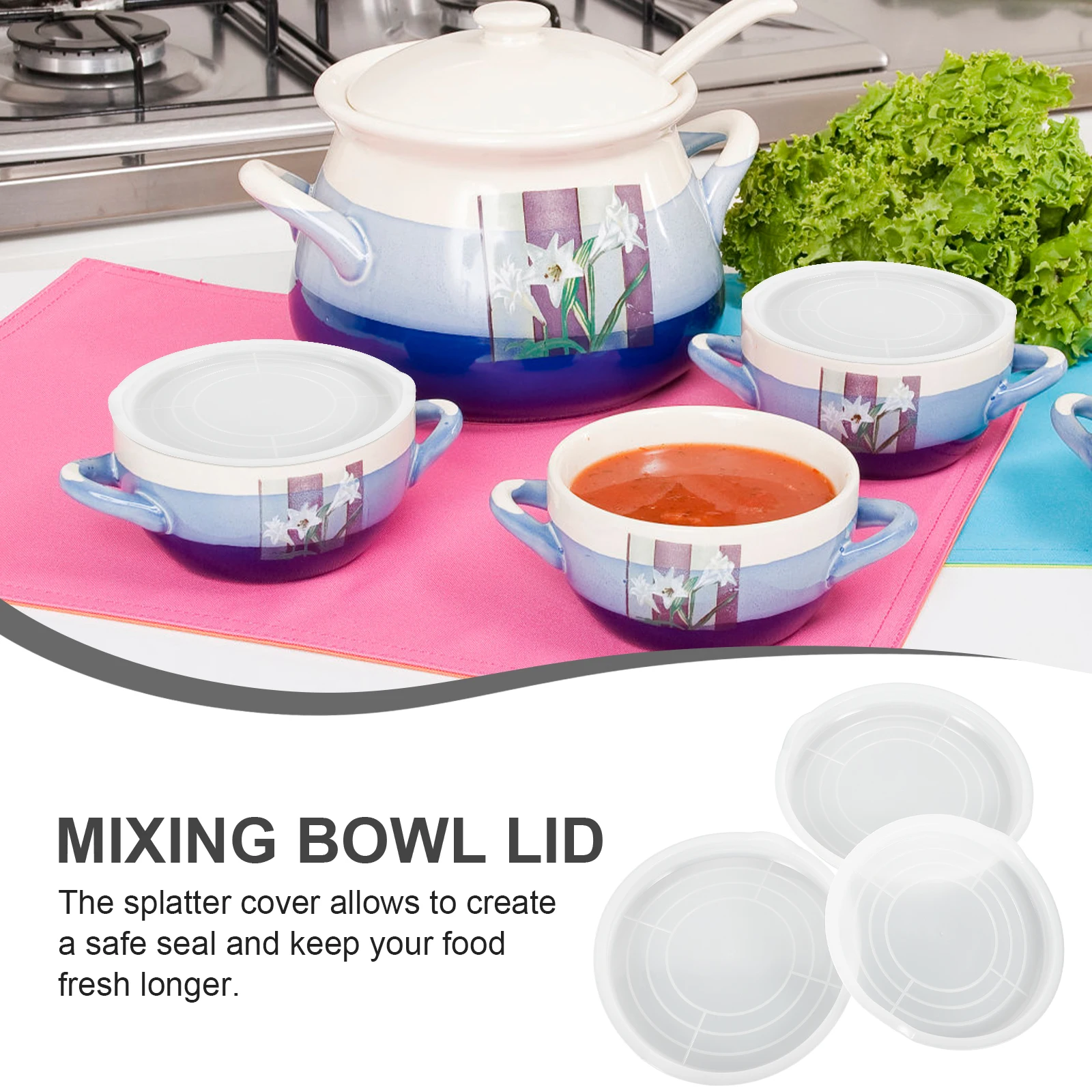 

3Pcs Dustproof Plastic Mixing Bowl Lid Covers Kitchen Anti Overflow Fresh Food Seal Mixing Bowl Lid Kitchen Supplies