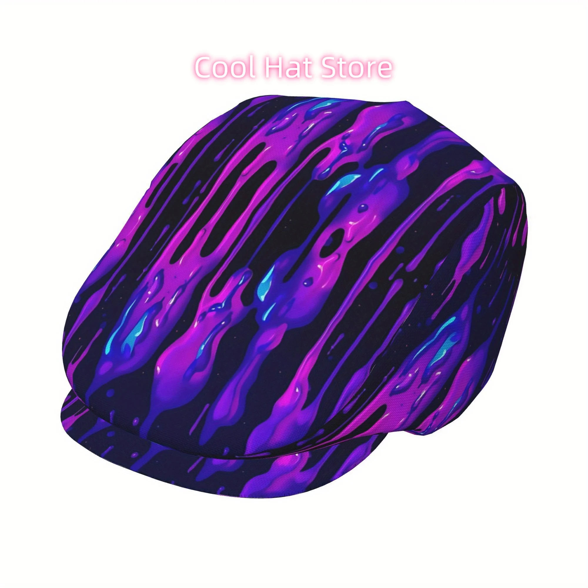 Full-width printing Neon Liquid Drips Men and Women Flat Cap Adjustable Newsboy Cap Beret Ivy Cap Cabbie Flat Hat Irish hat Fish