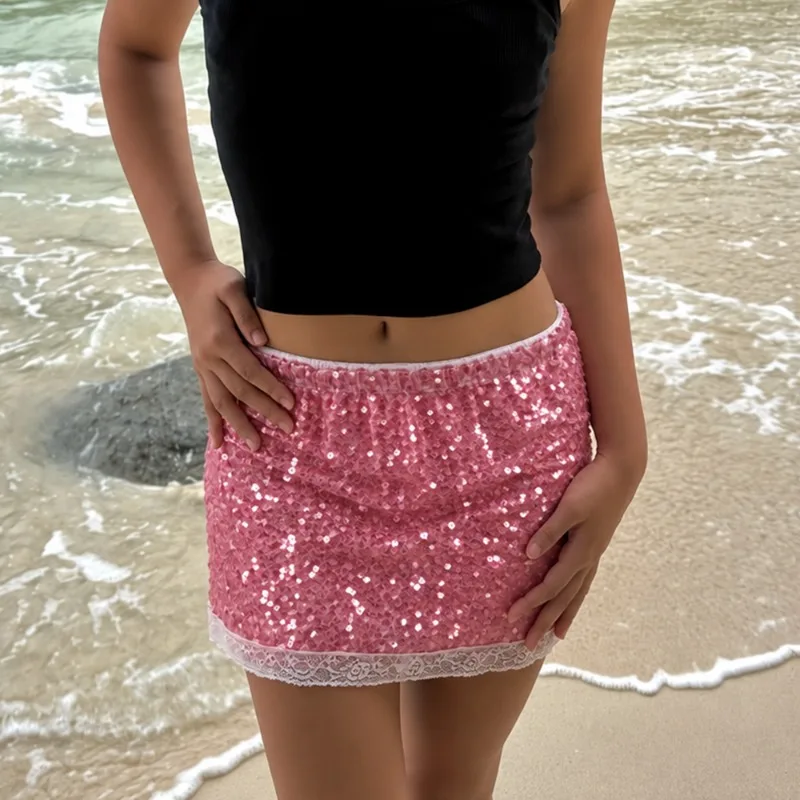 Talenza Fashion Length Sequin Skirts Women's Skirt Bodycon Low Waist Design Bright Sparkling Two Tone Color Spring Summer Skirts