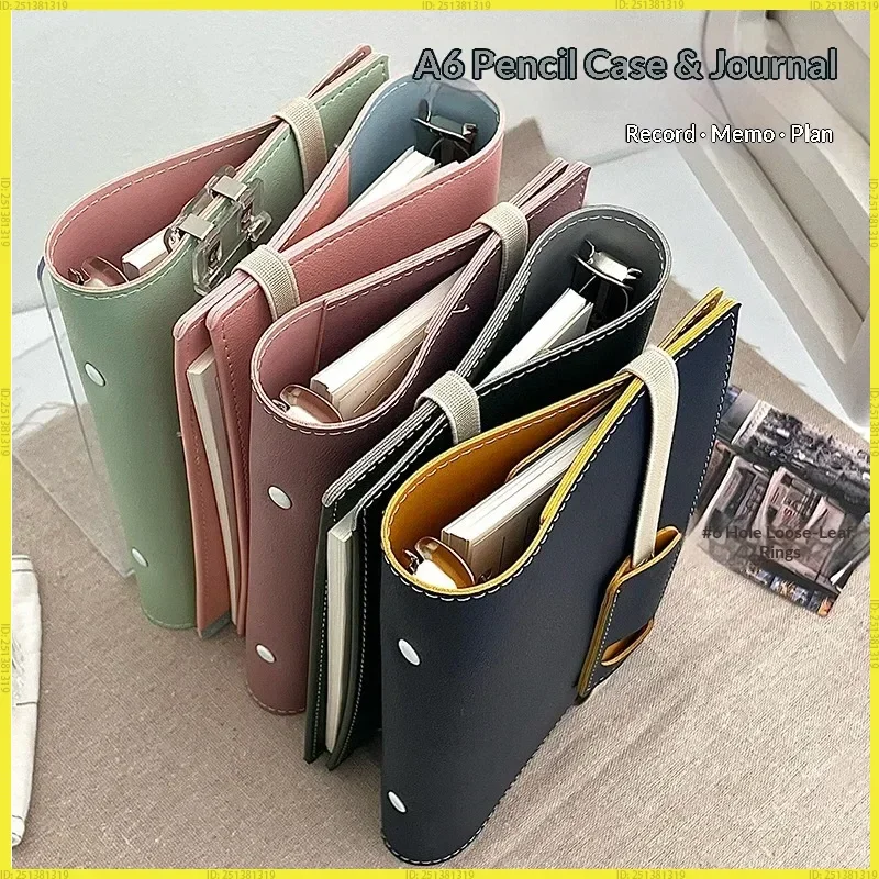

Кожаный блокнот-органайзер A6 с 6 кольцами, водонепроницаемый, с карманом и держателем для ручки, для офиса, школы и личного использования