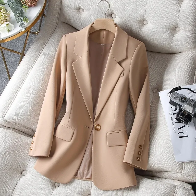 Khaki Suit Coat Woman Spring Autumn 2024 New Korean Version Small Man Fashion Temperament Loose Long Sleeve Blazer Top Female