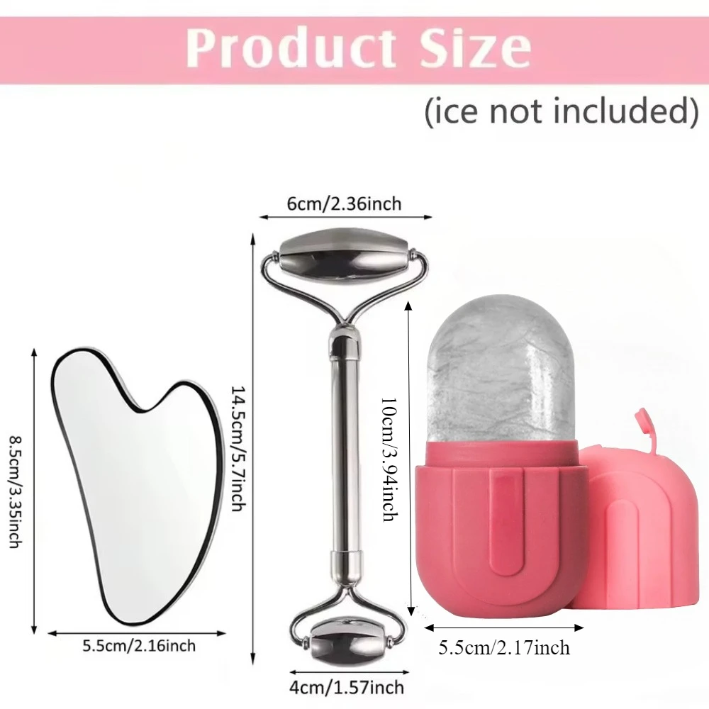1/3PCS Face Ice Roller Stainless Steel Gua Sha Board Face Massage Roller Facial Massager Face Lifting Beauty Skin Care Tools