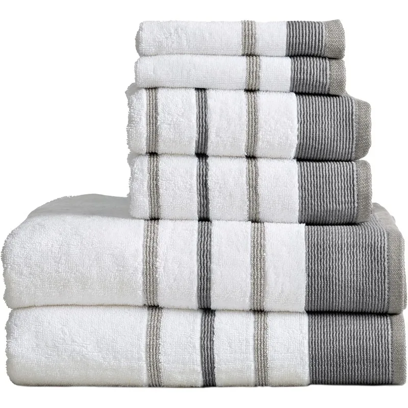 

Bath Towel Set - Combed Cotton 6 Piece Towel Set - 2 Bath Towels, 2 Hand Towels, 2 Washcloths - Luxurious, Ultra-Soft, Durable