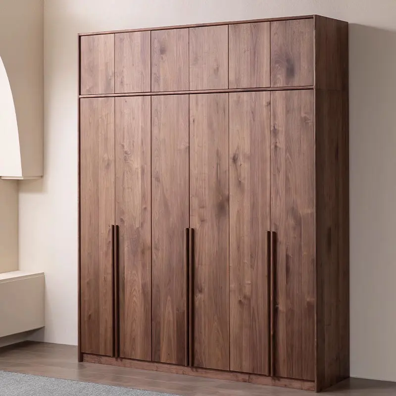 Modern light luxury black walnut wardrobe solid wood home bedroom wardrobe combination cabinet storage locker furniture