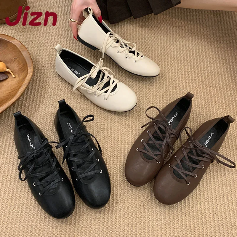 

2025 New Footwear Lace Up Ladies Flats With Shoes Luxury Female Round Toe Fashion Shallow Women Mary Janes Flats Shoes