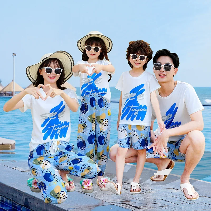 Holiday Look Family Couple Matching Outfits Clothing Vacation Mom Daughter T Shirts Pants Sets Beach Dad Son Tops Shorts Clothes