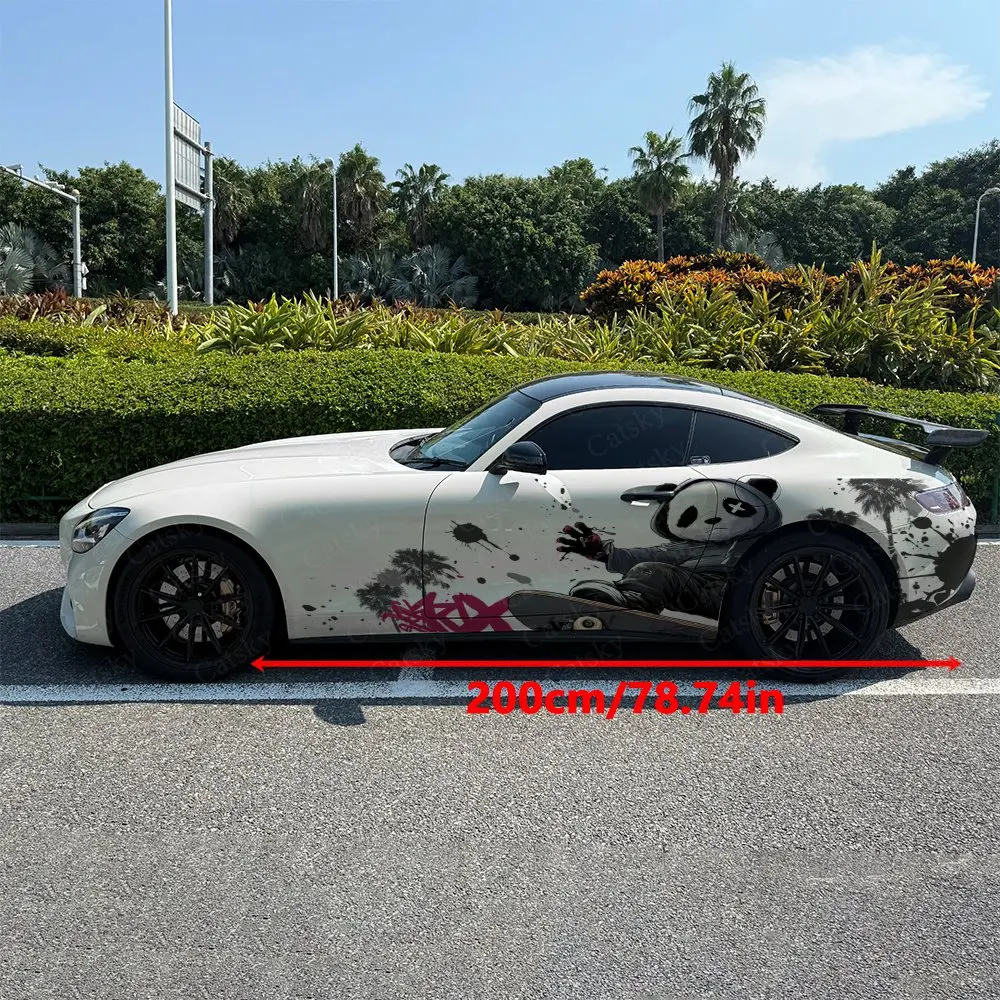 2pcs Street Panda Graffiti Realm, Durable, Fade-resistant, Enhance Vehicle Aesthetics With Bold Artistic Design Car Vinyl Wraps