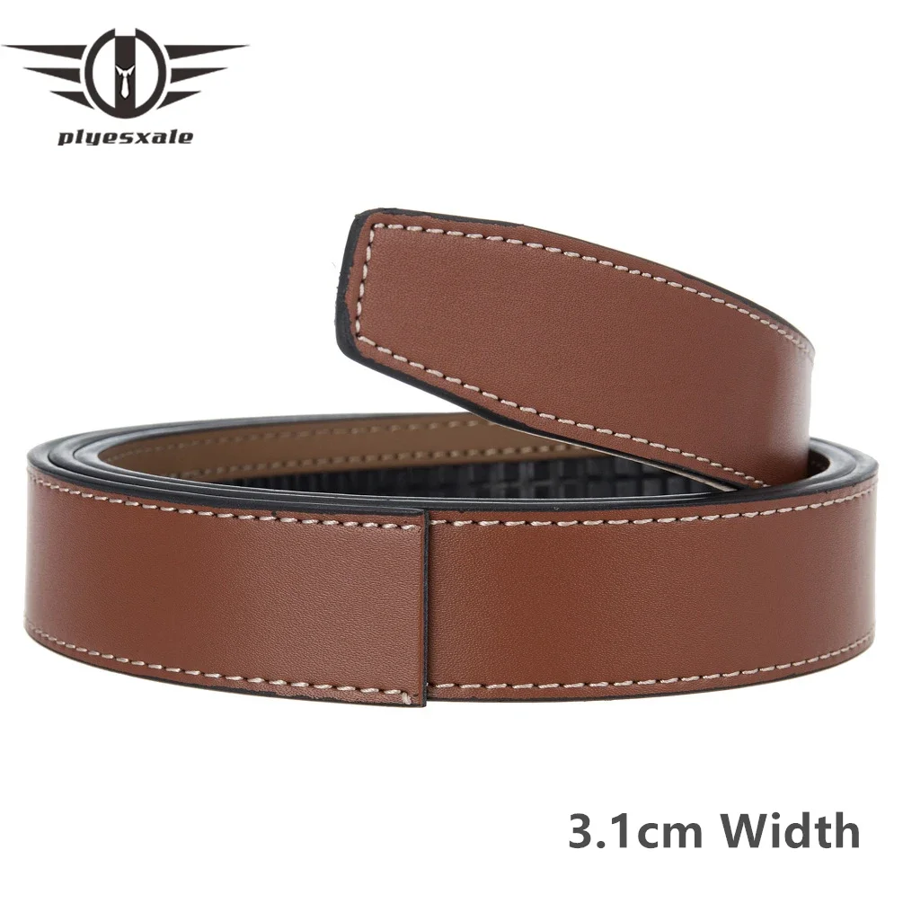 

Plyesxale 3.1cm Width Ratchet Belt Strap Only Cowskin Leather Belts No Buckle For Men High Quality Designer Formal Belt Man B739