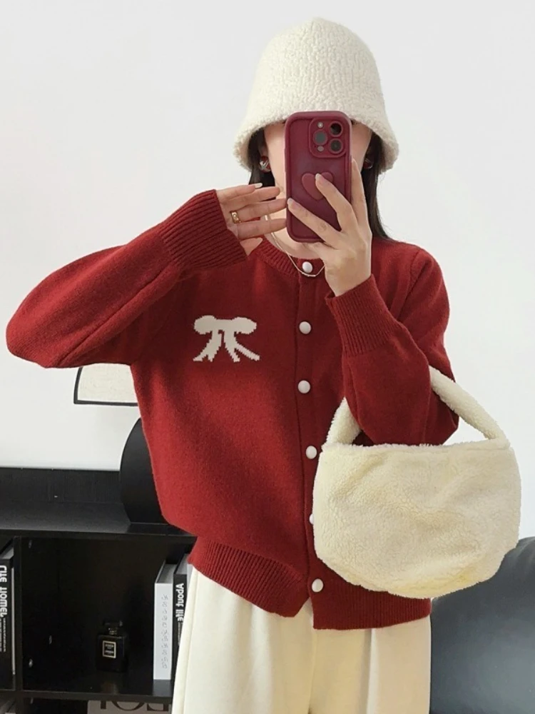 2025 arco jacquard malha cardigan feminino o pescoço único breasted coração botão cardigan camisola moda coreana casual camisola de malha