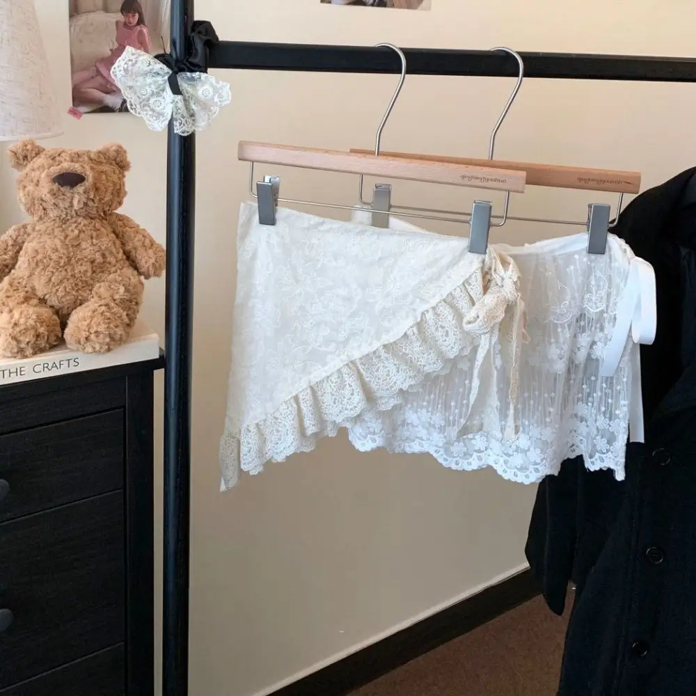 

Мягкая кружевная мини-юбка в корейском стиле с цветочным узором, из тюля, с высокой талией, на шнуровке, с оборками, для девочек