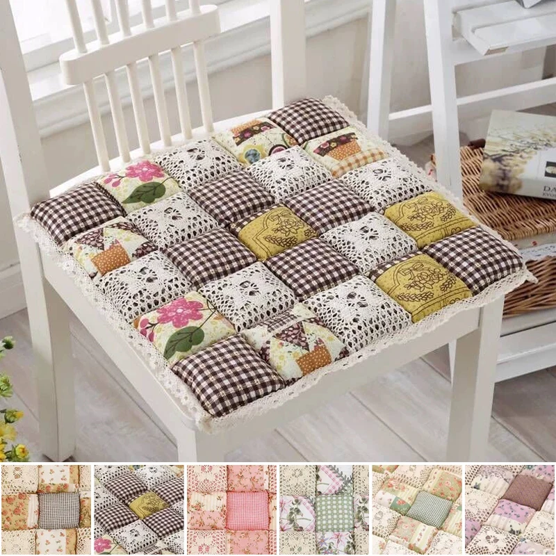 

Floral Cotton Seat Cushion 40X40cm Square Non-Slip Chair Pad for Office Student Kitchen Dining Sofa Car Home Decor Gift 방석