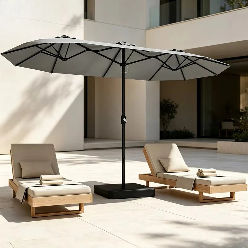 Commercial Large Waterproof Steel Pole Sun Umbrella Outdoor Furniture Parasol Three-Head Roman Design Rectangular Courtyard